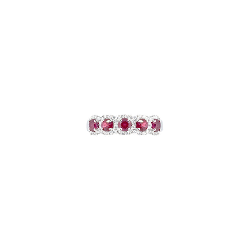 18 Karat White Gold Five Stone Ring with Ruby and Diamonds