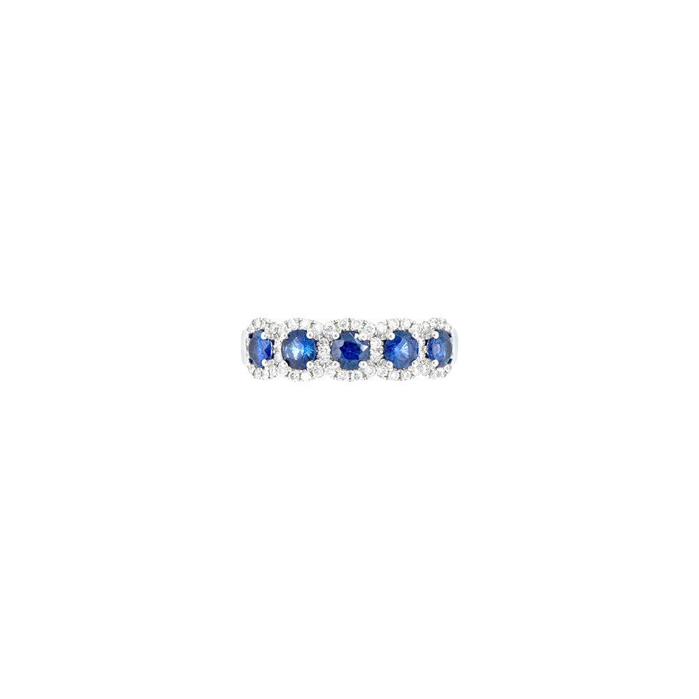 18 Karat White Gold Five Stone Ring with Blue Sapphire and Diamonds