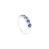 18 Karat White Gold Five Stone Ring with Blue Sapphire and Diamonds