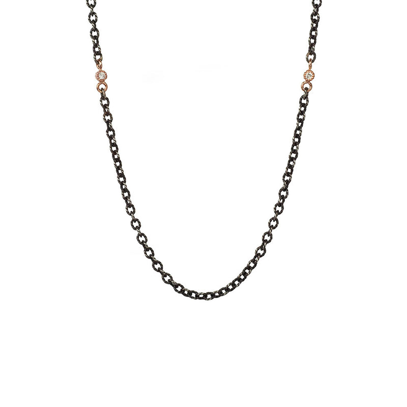 Sterling Silver DIA Cable Chain with 14 Karat Rose Gold Bezel Set Diamonds