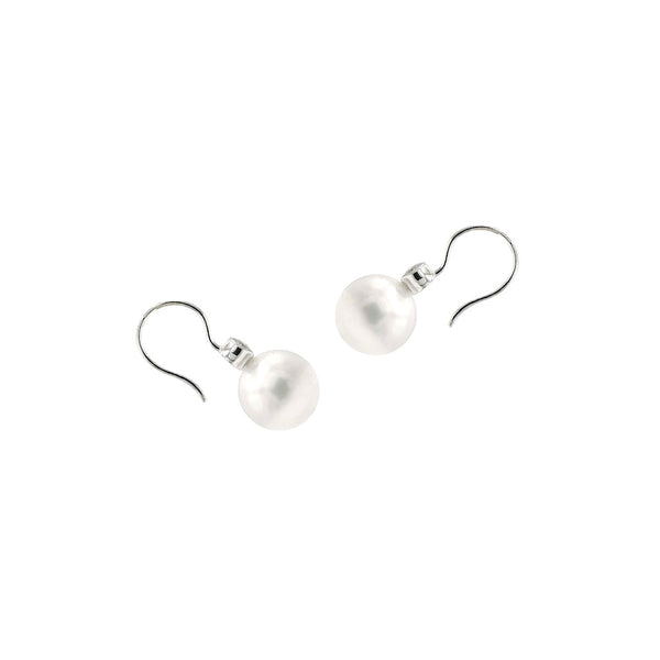 18 Karat White Gold Drop Earrings with White South Sea Pearls and Diamonds