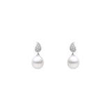 18 Karat White Gold Drop Earring with White South Sea Pearls and Diamonds