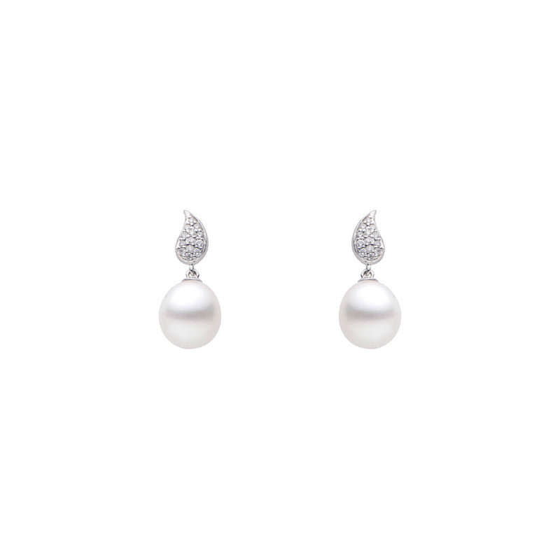 18 Karat White Gold Drop Earring with White South Sea Pearls and Diamonds