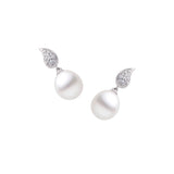 18 Karat White Gold Drop Earring with White South Sea Pearls and Diamonds