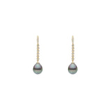 18 Karat Yellow Gold Drop Earrings with Tahitian Pearls and Diamonds