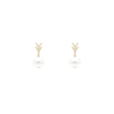18 Karat Yellow Gold Drop Earrings with White South Sea Pearls and Diamonds
