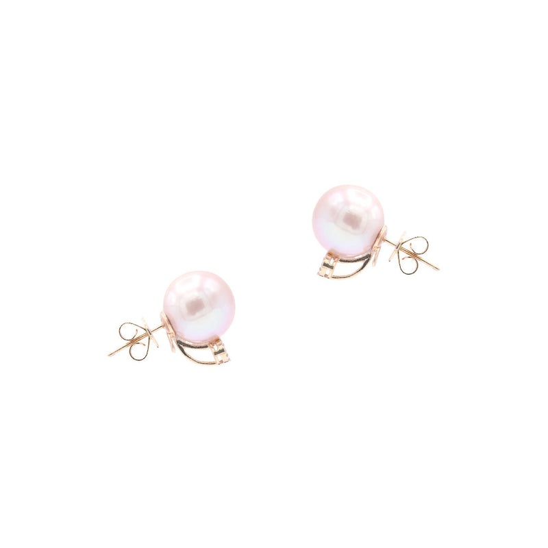 18 Karat Rose Gold Stud Earrings with Pink Fresh Water Pearls and Diamonds