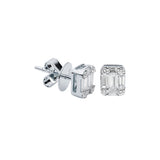 18 Karat White Gold Stud Earrings with Baguette and Round Diamonds