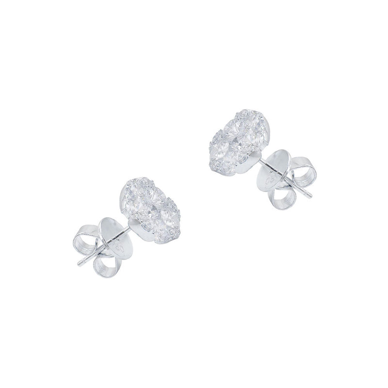 18 Karat White Gold Cluster Earrings with Diamonds