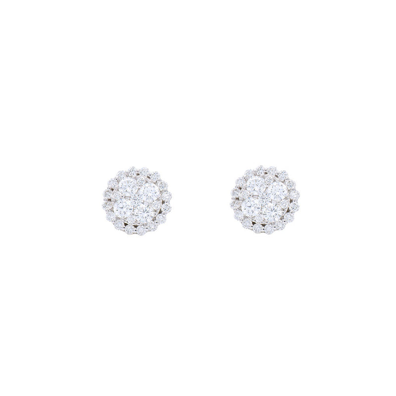 18 Karat White Gold Diamond Cluster Halo Stud Earrings