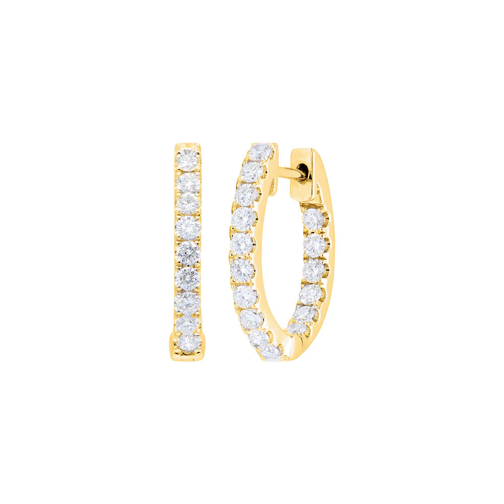 14 Karat Yellow Gold Inside Out Diamond Hoop Earrings