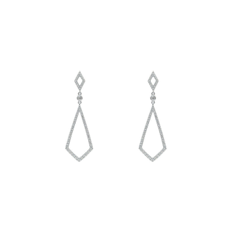 18 Karat White Gold Double Diamond shape Earrings