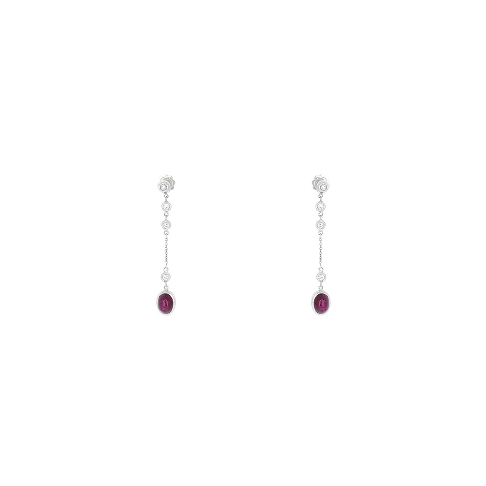 18 Karat White Gold Cabochon Ruby & Blue Sapphire and Diamond Drop Earrings