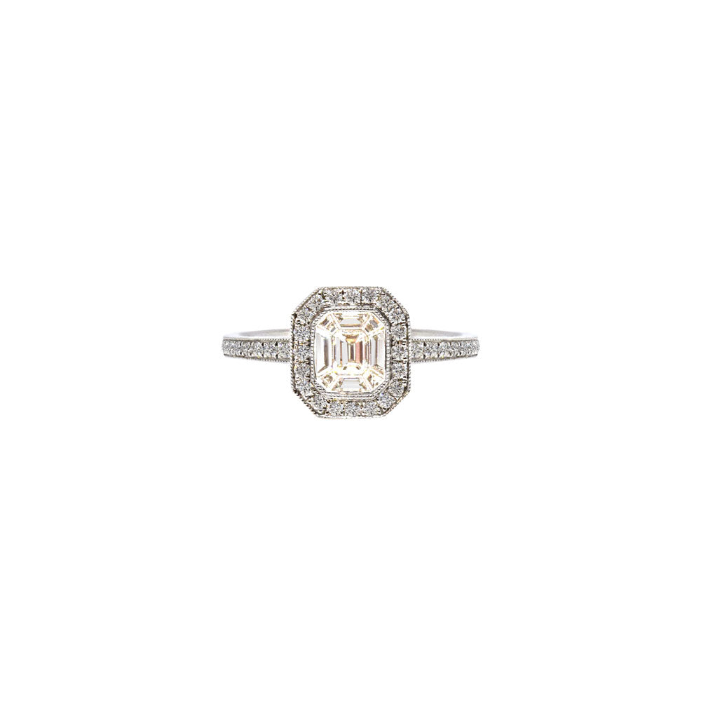 18 Karat White Gold Ring with Emerald Cut Diamond