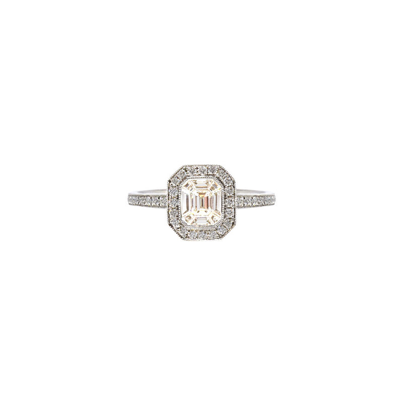 18 Karat White Gold Ring with Emerald Cut Diamond