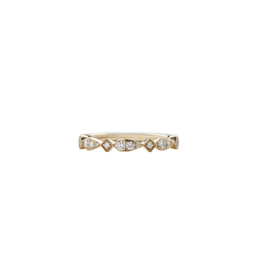 18 Karat Yellow Gold Multi Shape Milgrain Diamond Wedding Band