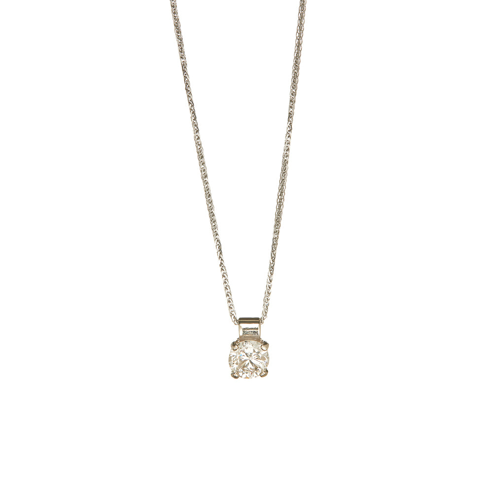 14 Karat White Gold Single Diamond Pendant