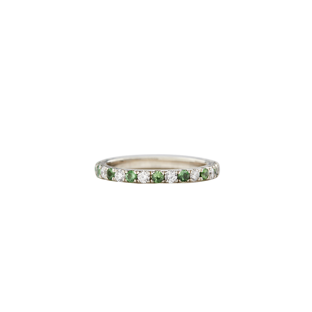 18 Karat White Gold Diamond Tsavorite Garnet Wedding Band