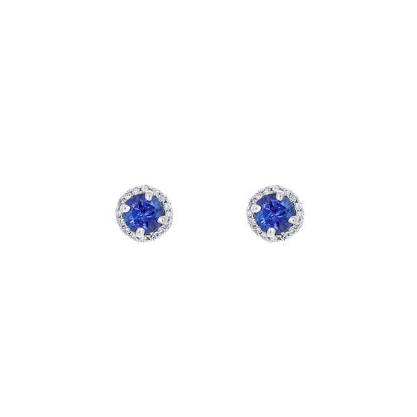 14 Karat White Gold Halo Earrings with Tanzanite and Diamonds