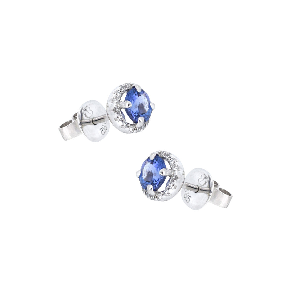 14 Karat White Gold Halo Earrings with Tanzanite and Diamonds