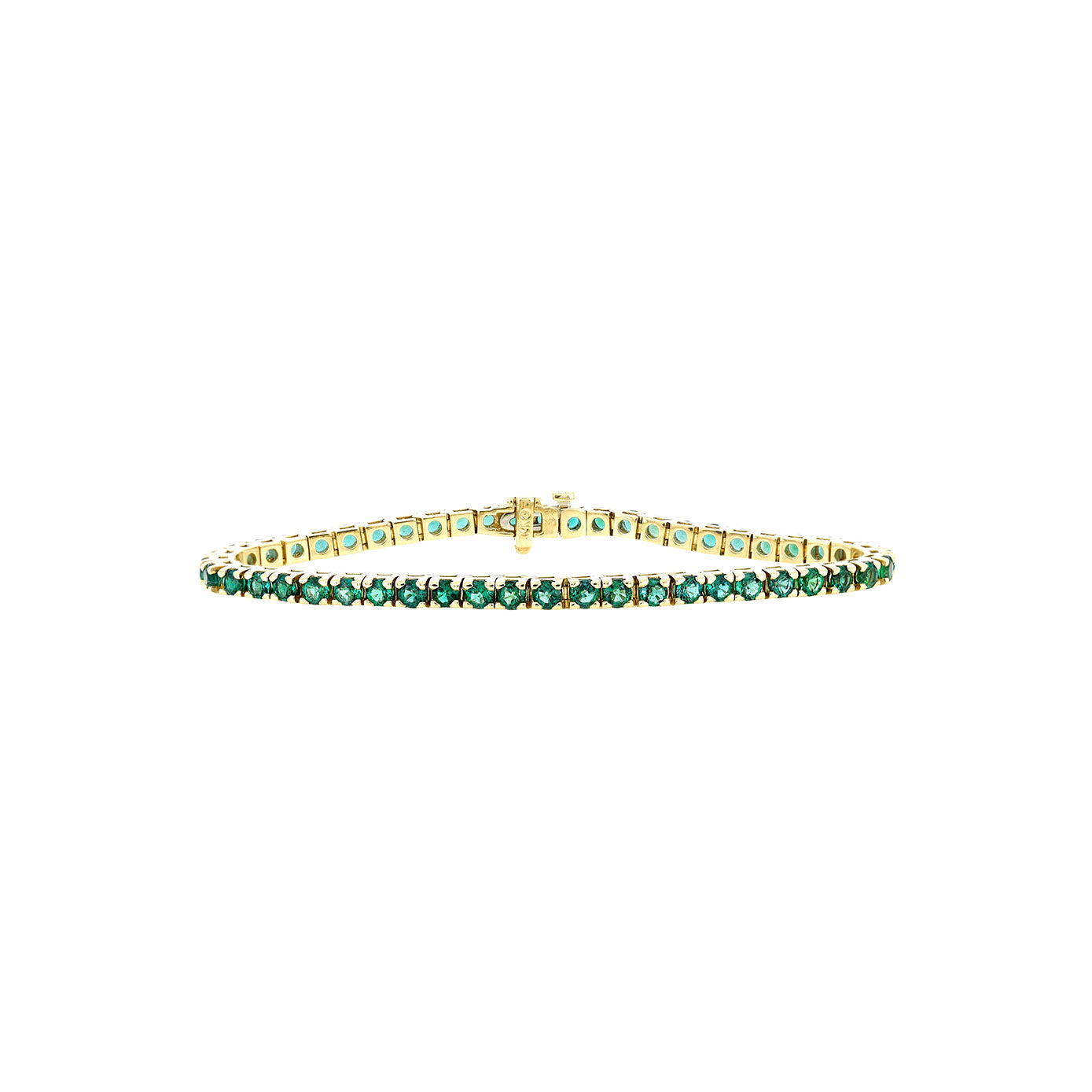 14 Karat Yellow Gold Tennis Bracelet with Lab Made Emeralds