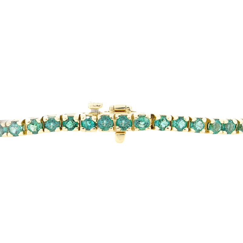 14 Karat Yellow Gold Tennis Bracelet with Lab Made Emeralds