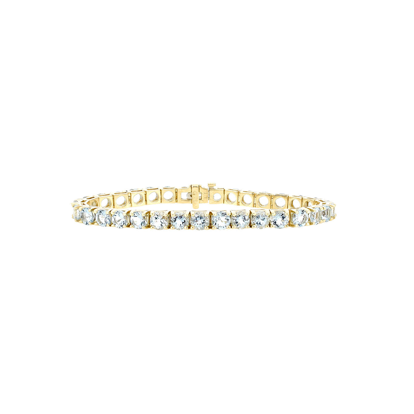 14 Karat Yellow Gold Tennis Bracelet with Aquamarine