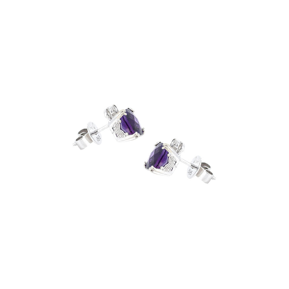 14 Karat White Gold Earrings with Amethyst and Diamonds