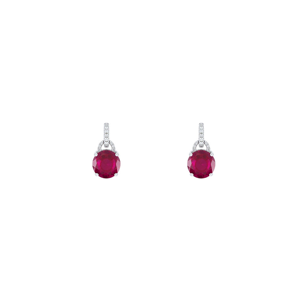 14 Karat White Gold Drop Earrings with Garnets and Diamonds