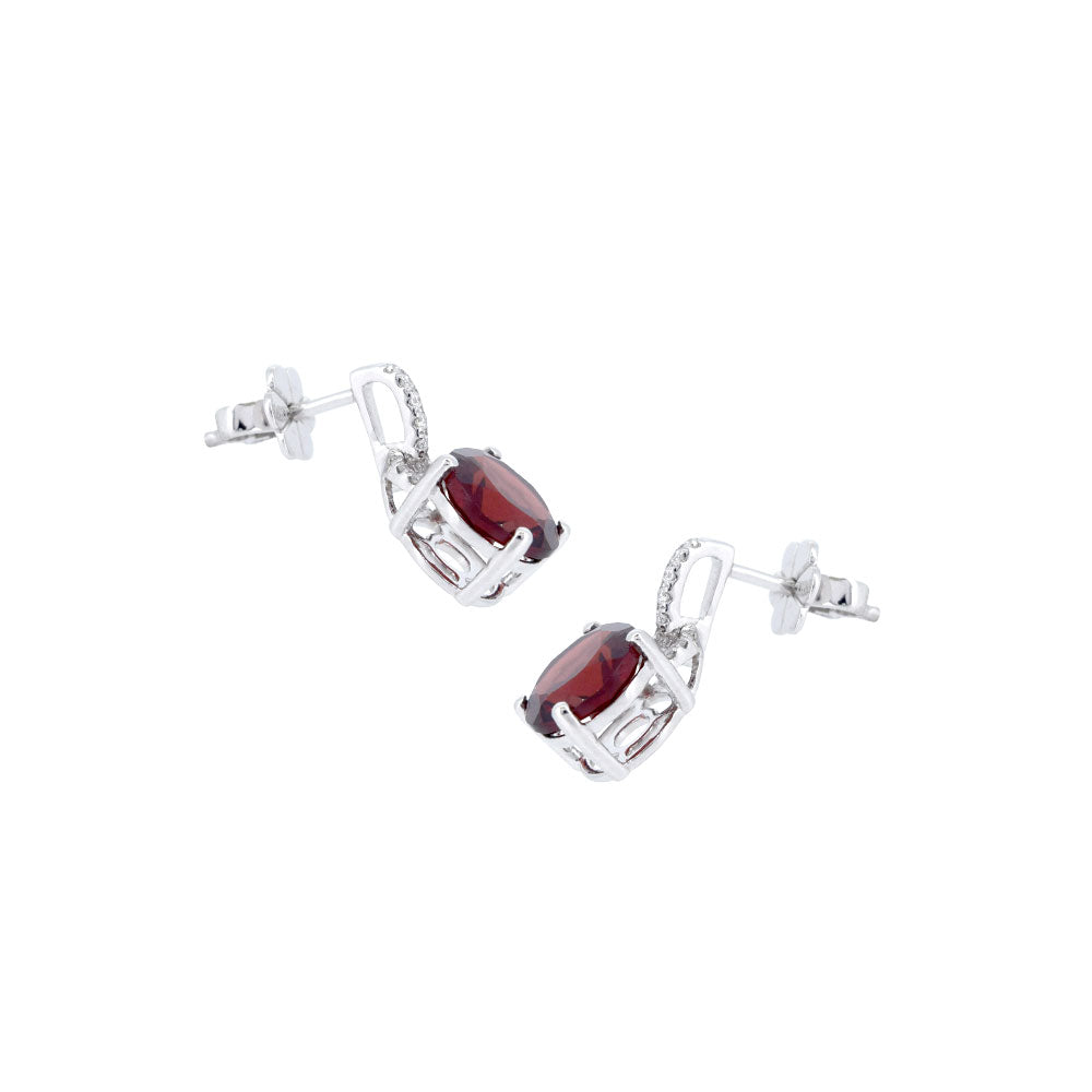 14 Karat White Gold Drop Earrings with Garnets and Diamonds