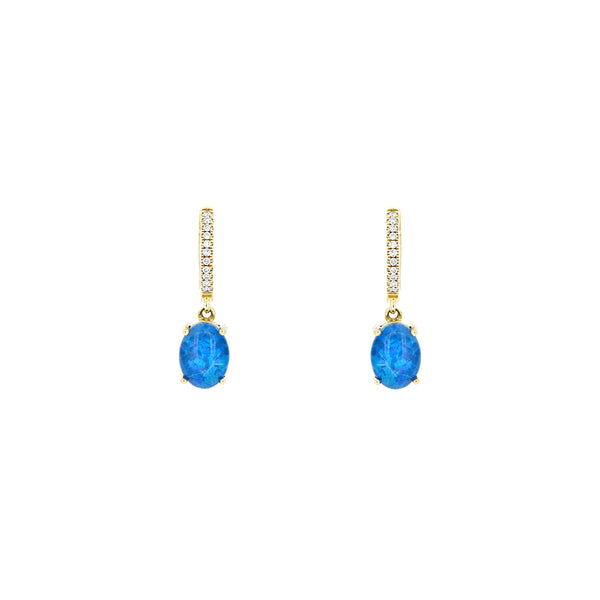 14 Karat Yellow Gold Drop Earrings with Doublet Opals and Diamonds