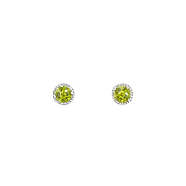 14 Karat White Gold Halo Earrings with Peridot and Diamonds