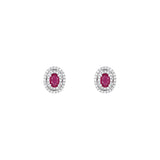 14 Karat White Gold Double Halo Earrings with Rubies and Diamonds