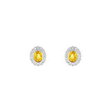 14 karat White Gold Halo Earrings with Yellow Sapphire and Diamonds