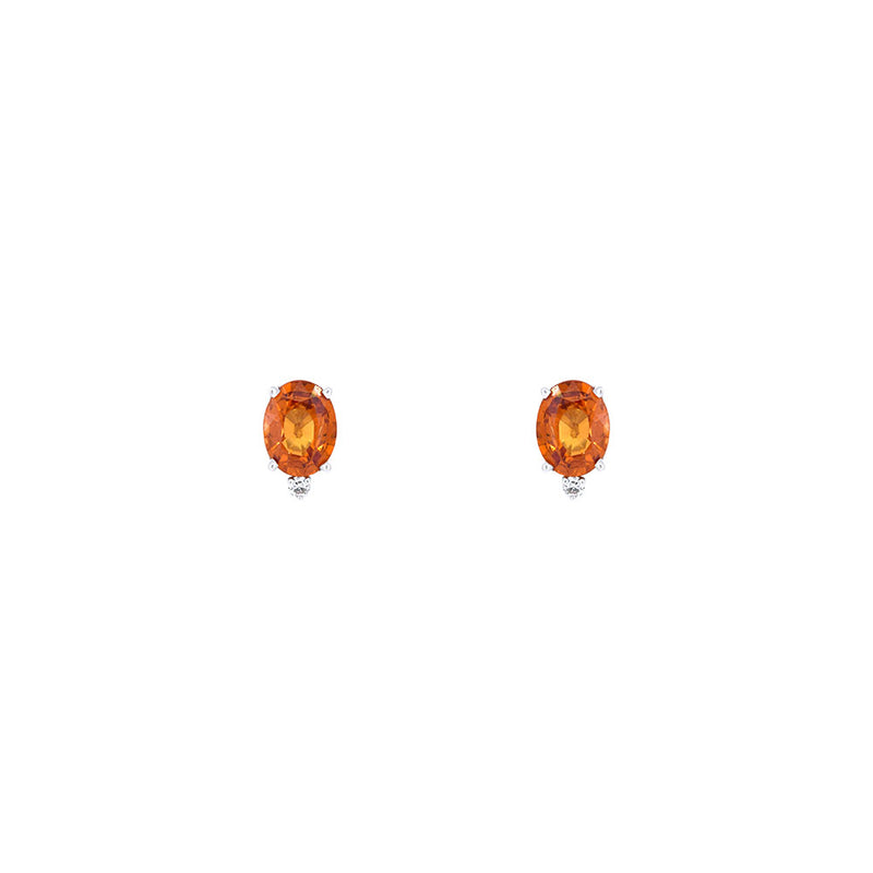 14 Karat White Gold Stud Earrings with Orange Sapphire and Diamonds