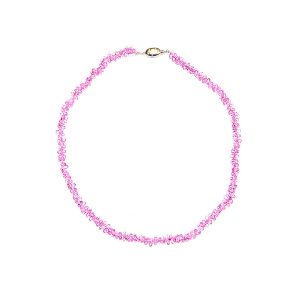 14 Karat White Gold Pink Sapphire Briolette Necklace with Diamond Clasp