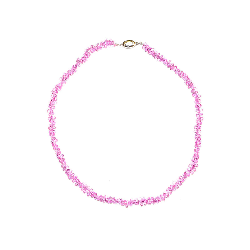 14 Karat White Gold Pink Sapphire Briolette Necklace with Diamond Clasp