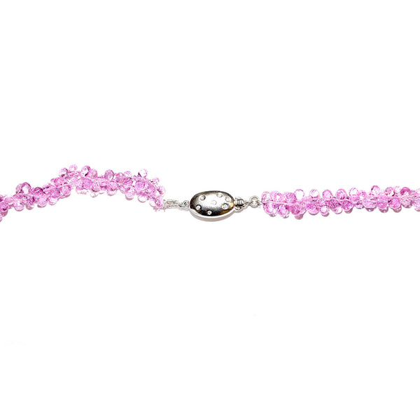 14 Karat White Gold Pink Sapphire Briolette Necklace with Diamond Clasp