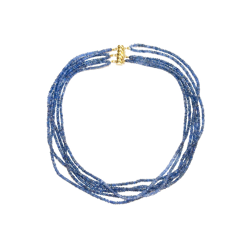 14 Karat Yellow Gold Blue Sapphire Rondelle Necklace
