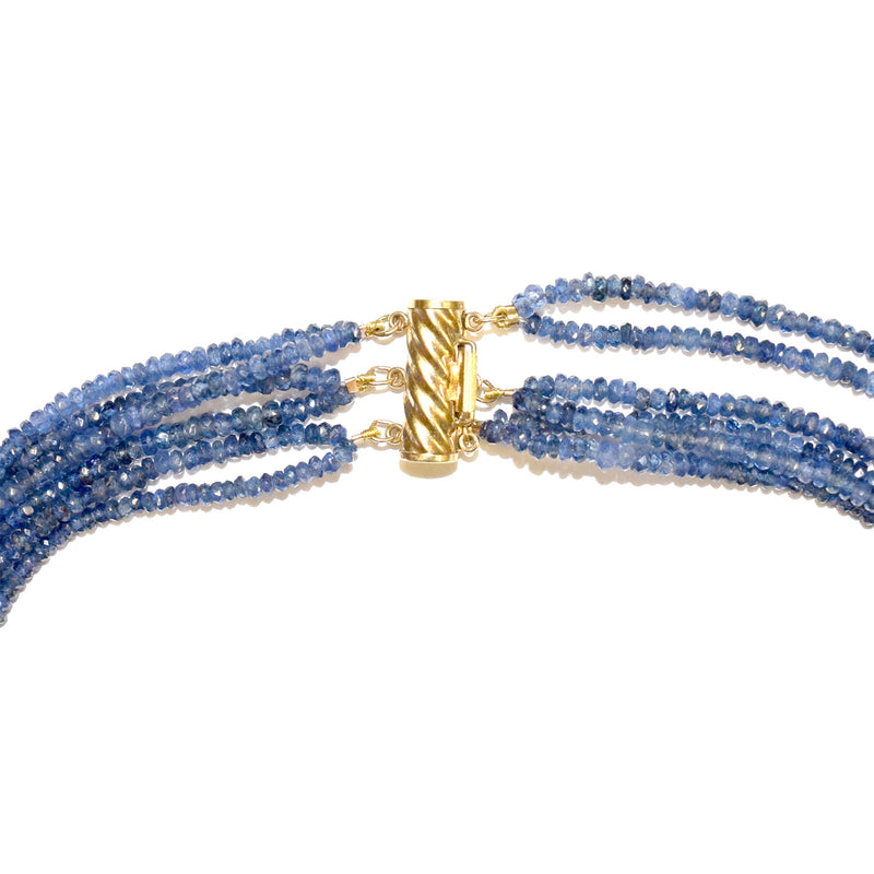 14 Karat Yellow Gold Blue Sapphire Rondelle Necklace