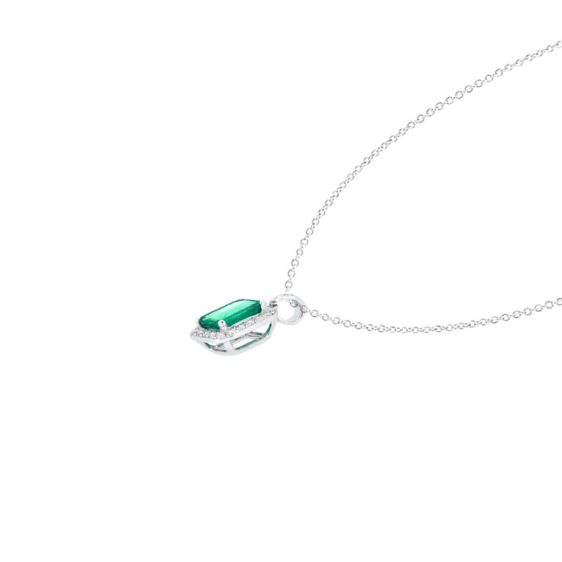 18 Karat White Gold Halo Pendant with Emerald and Diamonds