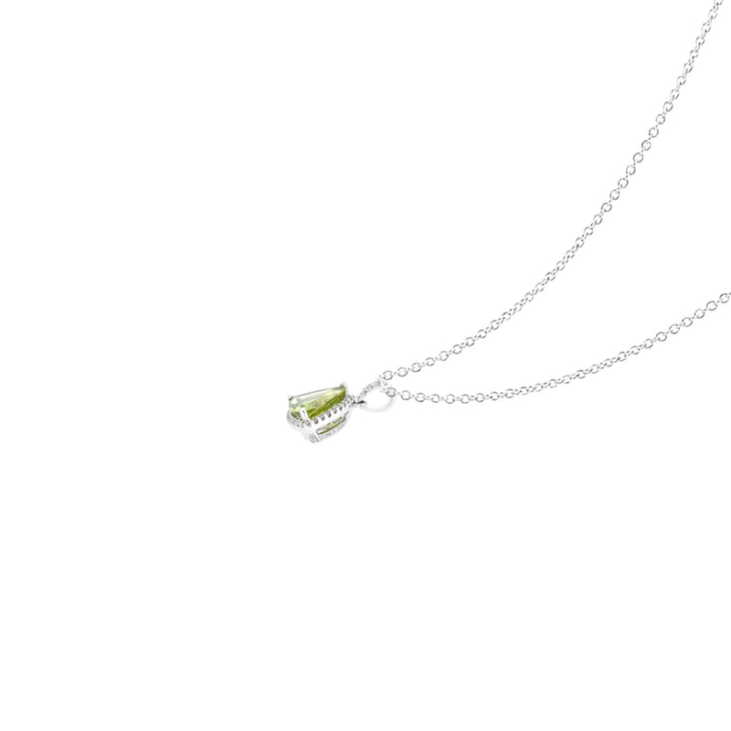 8 karat White Gold Halo Pendant with Trillian Peridot and Diamond