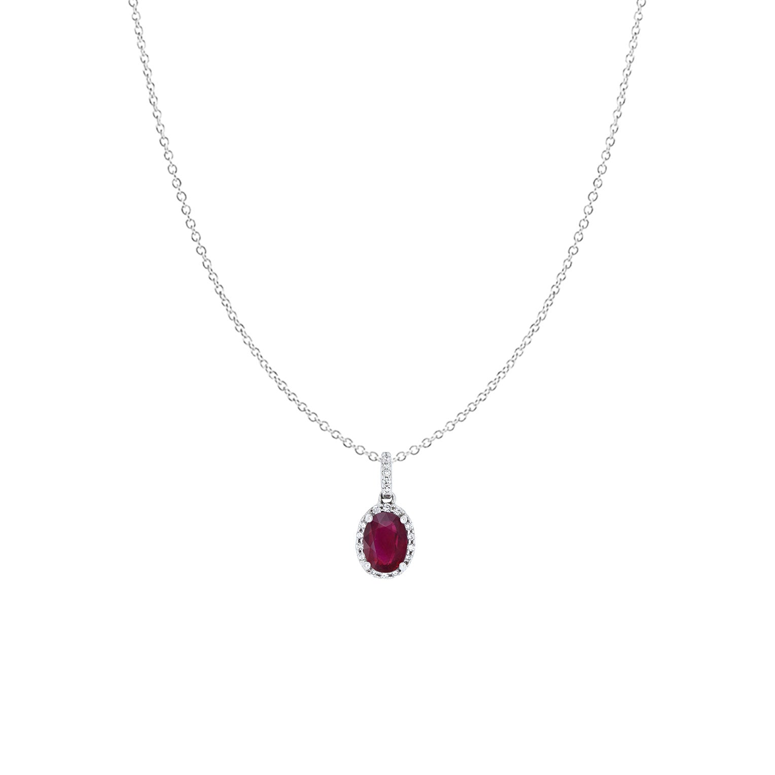 18 Karat White Gold Halo Pendant with Ruby and Diamonds