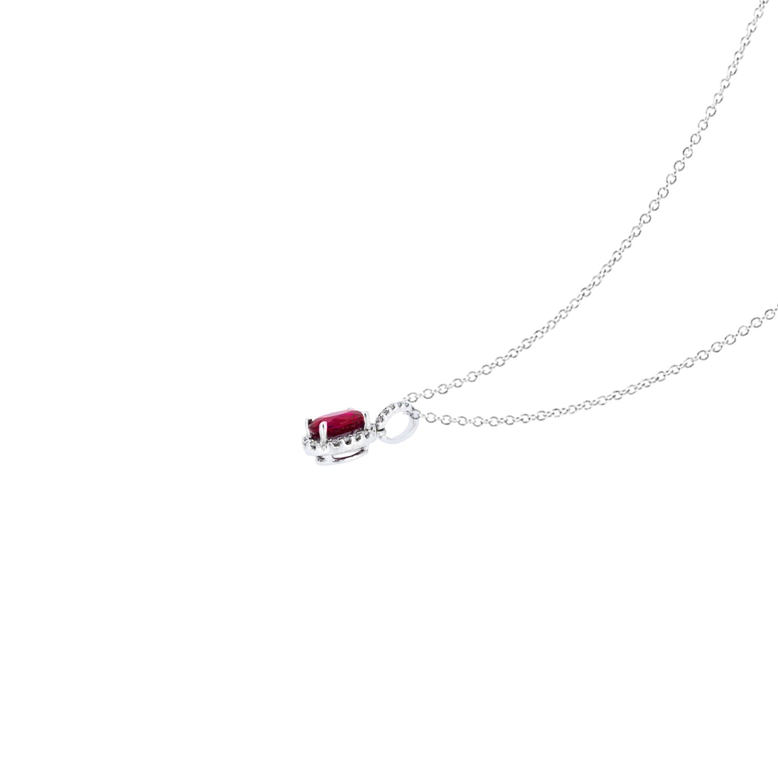 18 Karat White Gold Halo Pendant with Ruby and Diamonds