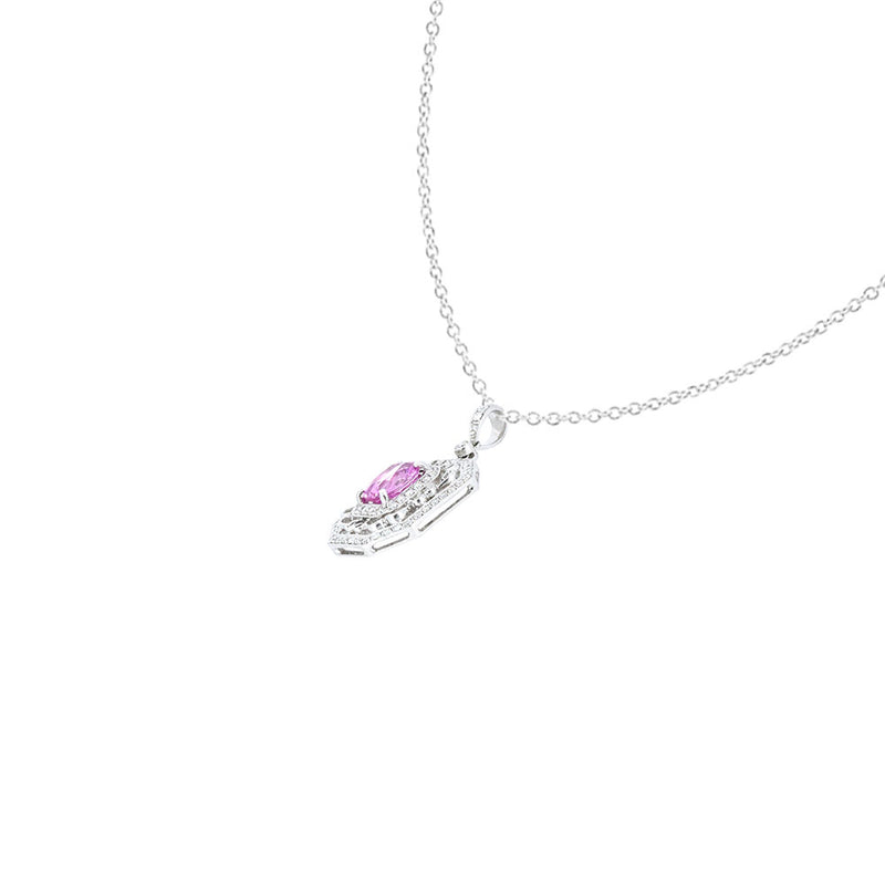 18 Karat White Gold Antique Style Pendant With Pink Sapphire and Diamonds