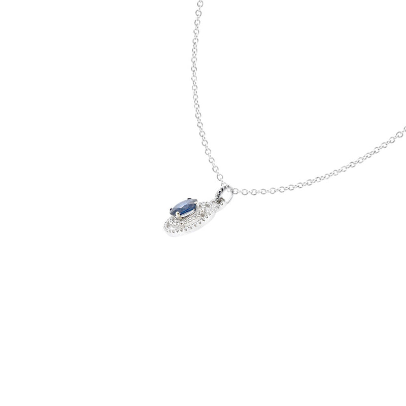 18 Karat White Gold Sapphire Pendant with Double Diamond Halo Pendant