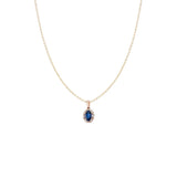 14 karat Rose Gold Halo Pendant with Blue Sapphire and Diamonds