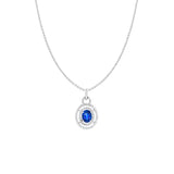 18 Karat White Gold Double halo Pendant with Blue sapphire and Diamonds