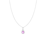 18 Karat White Gold Pear Shape Pink Sapphire Pendant with Diamond Halo