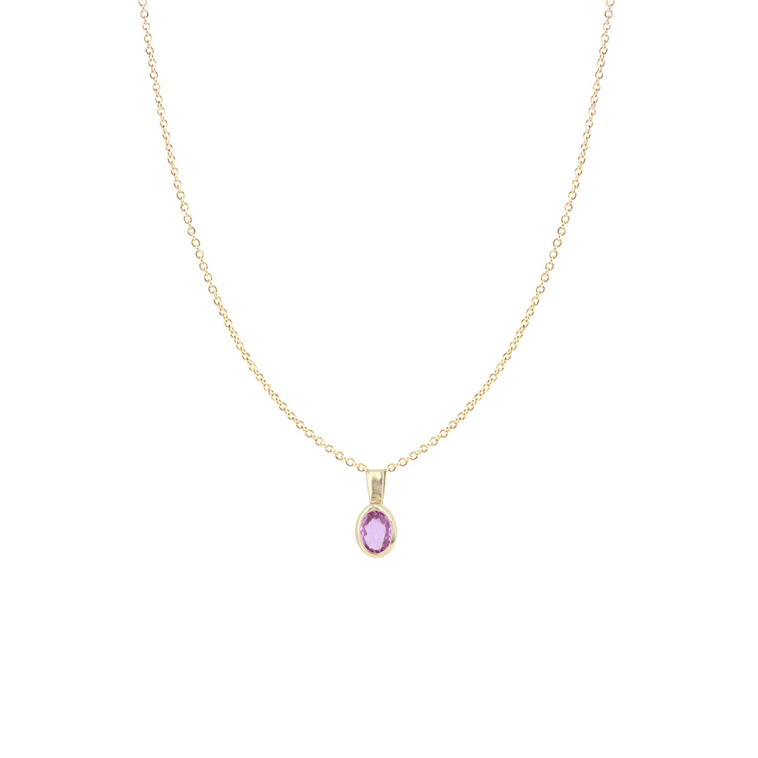 14 Karat Yellow Gold Bezel Set Pendant with Pink Sapphire